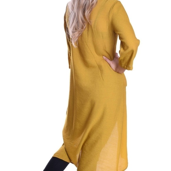 MontyQ,Lightweight Summer Maxi Tunic Asymmetrically Fitted,3/4 Sleeve in Saffron - Picture 3 of 13